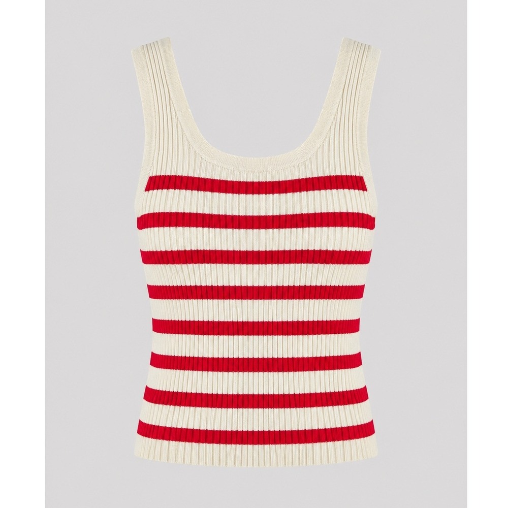 H&M Divided Rib Knit Tank Top XS Red White Stripe Y2K Stretch Sweater Crop